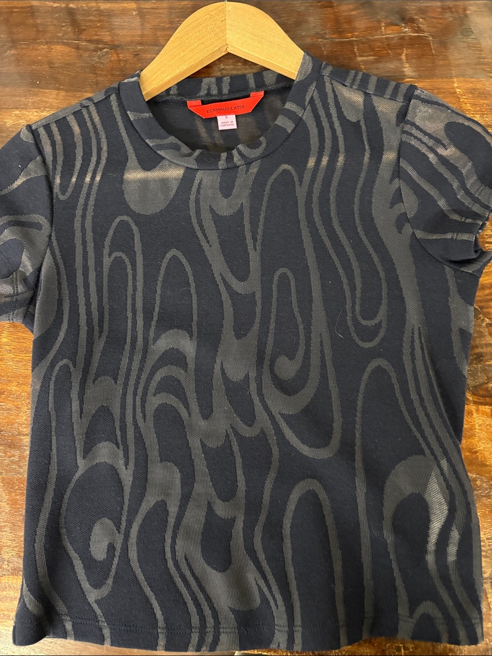 Eckhaus Latta Navy and Charcoal Abstract Swirl Short Sleeve Top